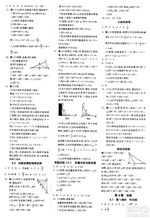 阳光出版社2024秋全品作业本八年级数学上册苏科版江苏专版答案