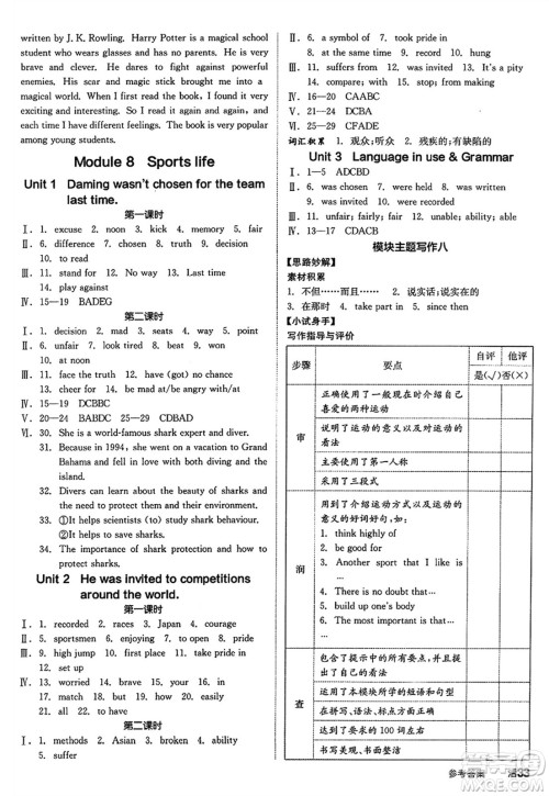 阳光出版社2024秋全品作业本九年级英语上册外研版答案