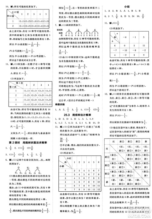 阳光出版社2024秋全品作业本九年级数学上册人教版答案