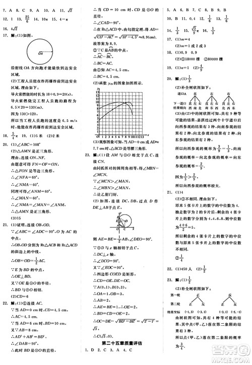 阳光出版社2024秋全品作业本九年级数学上册人教版答案