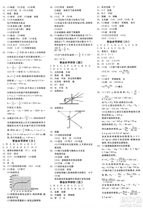 阳光出版社2024秋全品作业本八年级物理上册人教版答案