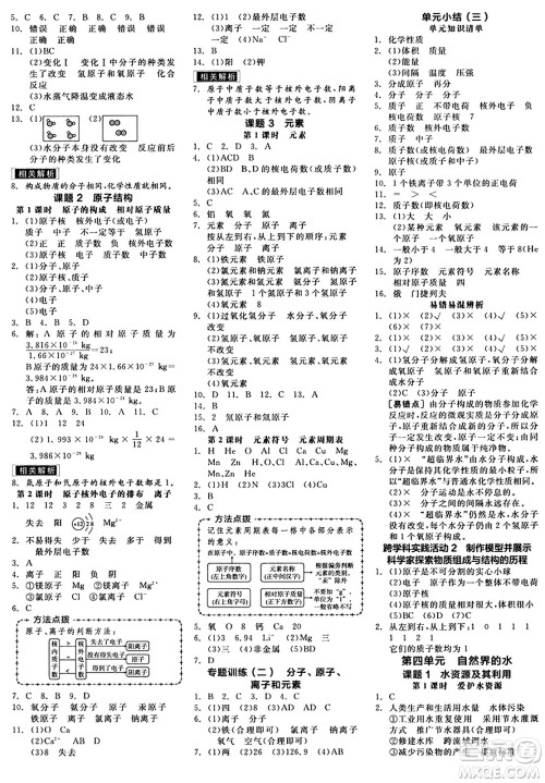 阳光出版社2024秋全品作业本九年级化学上册人教版答案