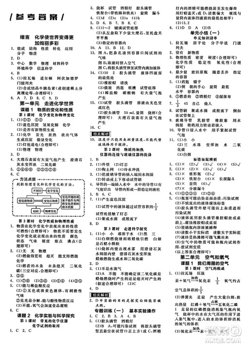 阳光出版社2024秋全品作业本九年级化学上册人教版答案