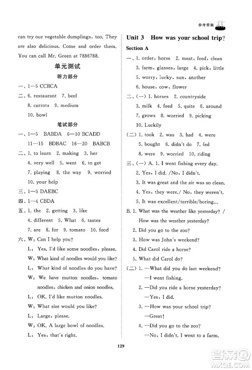 山东友谊出版社2024秋初中同步练习册七年级英语上册鲁教版答案