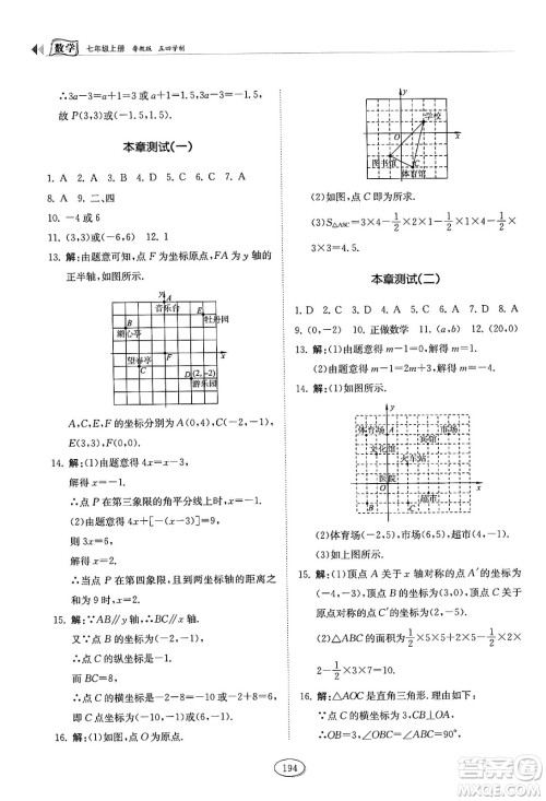 山东科学技术出版社2024秋初中同步练习册七年级数学上册鲁教版五四制答案