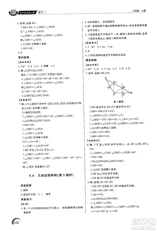 泰山出版社2024秋初中同步练习册八年级数学上册青岛版答案