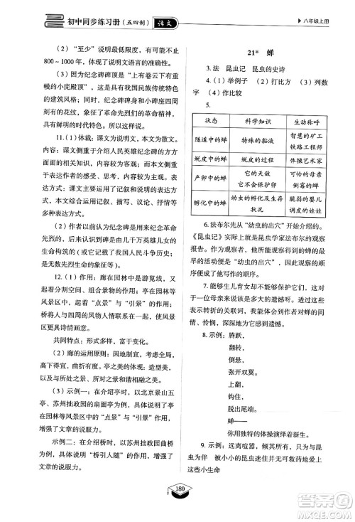 山东教育出版社2024秋初中同步练习册八年级语文上册人教版山东专版五四制答案