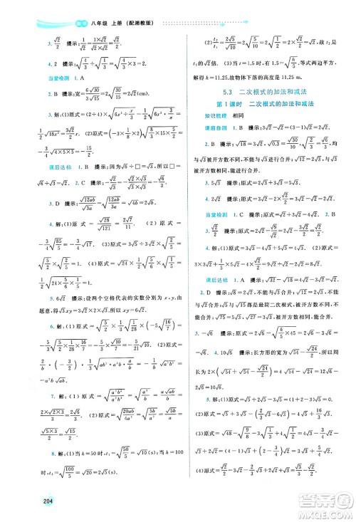 广西教育出版社2024年秋新课程学习与测评同步学习八年级数学上册湘教版答案