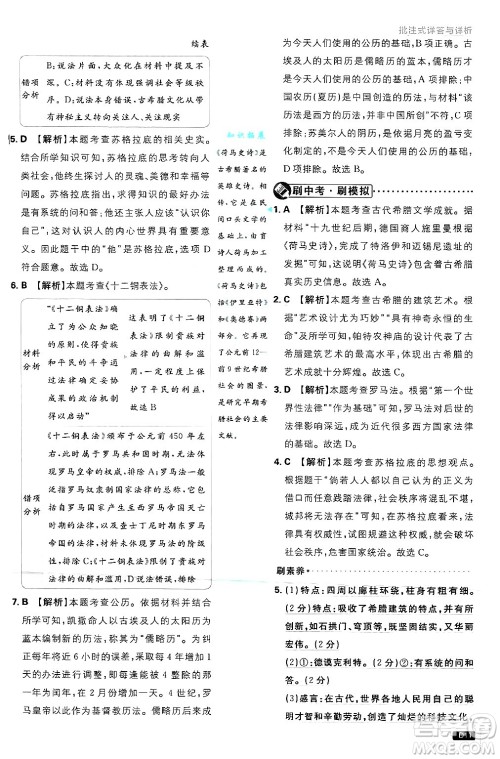 开明出版社2025届初中必刷题拔尖提优训练九年级历史上册人教版答案