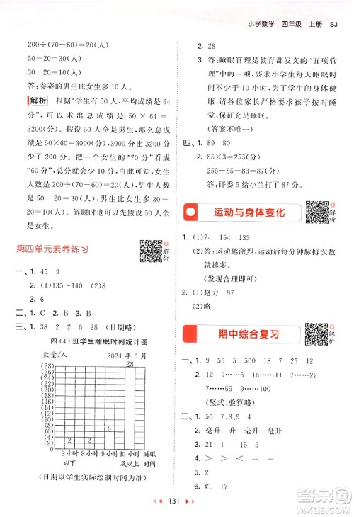 山东画报出版社2024年秋53天天练四年级数学上册苏教版答案