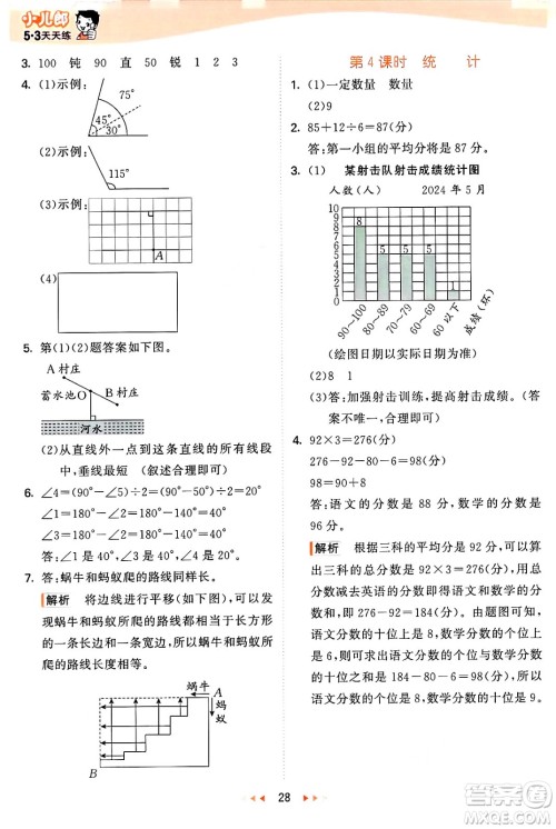 西安出版社2024年秋53天天练四年级数学上册冀教版答案