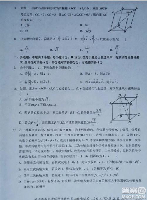 湖北新高考联考协作体2024年高二上学期开学考试数学试题答案