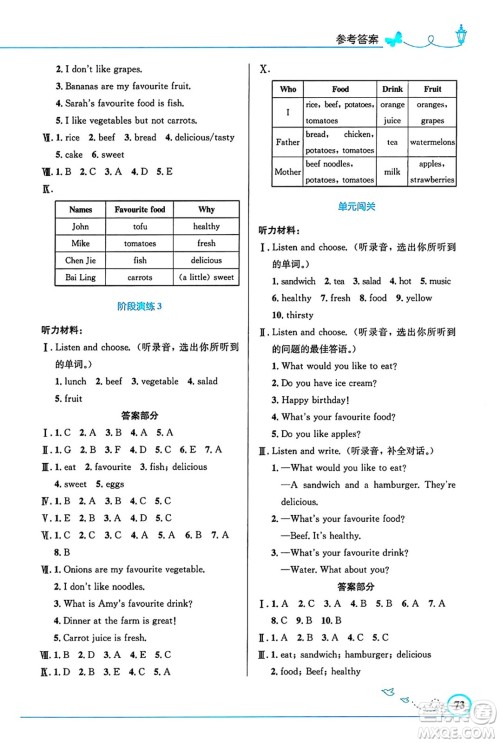 人民教育出版社2024年秋小学同步测控优化设计五年级英语上册人教PEP版三起点答案