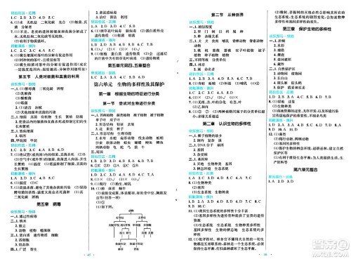 人民教育出版社2024年秋初中同步测控优化设计八年级生物上册人教版福建专版答案