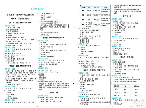 人民教育出版社2024年秋初中同步测控优化设计八年级生物上册人教版福建专版答案