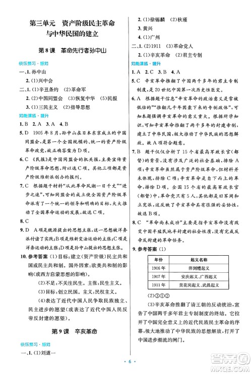 人民教育出版社2024年秋初中同步测控优化设计八年级历史上册人教版答案 人民教育出版社2024年秋初中同步测控优化设计八年级历史上册人教版答案