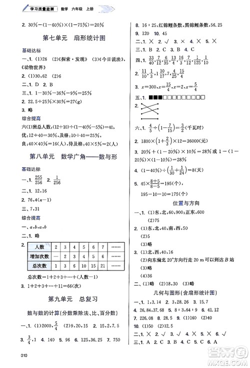 天津教育出版社2024年秋学习质量监测六年级数学上册人教版答案