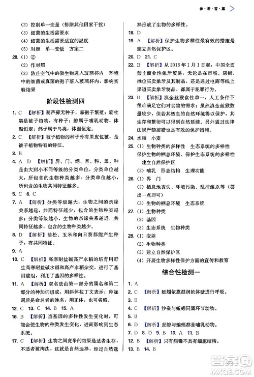 天津教育出版社2024年秋学习质量监测八年级生物上册人教版答案 天津教育出版社2024年秋学习质量监测八年级生物上册人教版答案