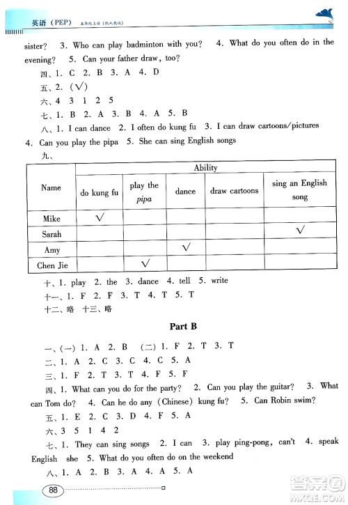 广东教育出版社2024年秋南方新课堂金牌学案五年级英语上册人教PEP版答案