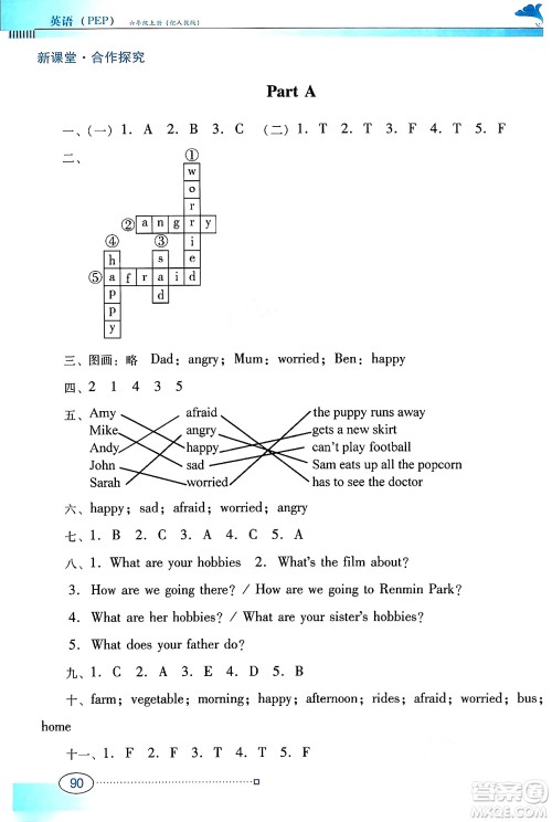 广东教育出版社2024年秋南方新课堂金牌学案六年级英语上册人教PEP版答案