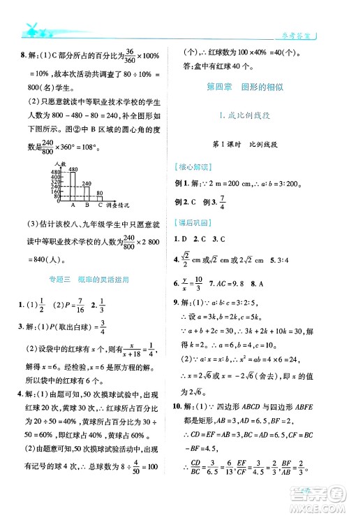 陕西师范大学出版总社有限公司2024年秋绩优学案九年级数学上册北师大版答案