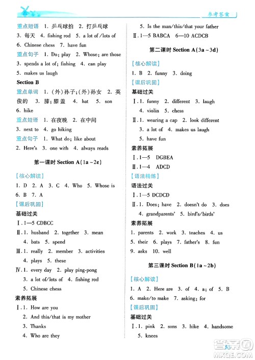 陕西师范大学出版总社有限公司2024年秋绩优学案七年级英语上册人教版答案