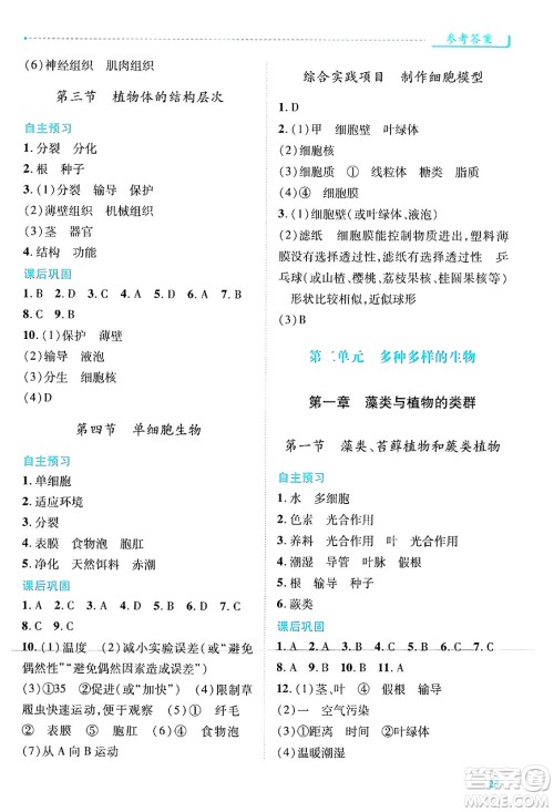 陕西师范大学出版总社有限公司2024年秋绩优学案七年级生物上册人教版答案 陕西师范大学出版总社有限公司2024年秋绩优学案七年级生物上册人教版答案