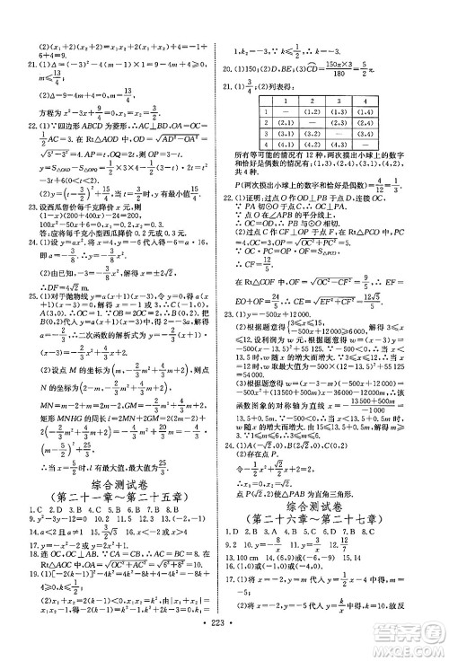 长江少年儿童出版社2025年秋长江全能学案同步练习册九年级数学全一册人教版答案