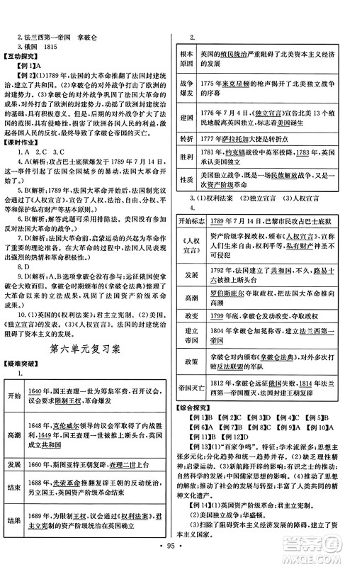 长江少年儿童出版社2024年秋长江全能学案同步练习册九年级历史上册人教版答案