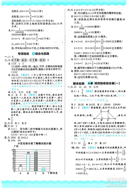 江西人民出版社2024年秋王朝霞培优100分六年级数学上册冀教版答案