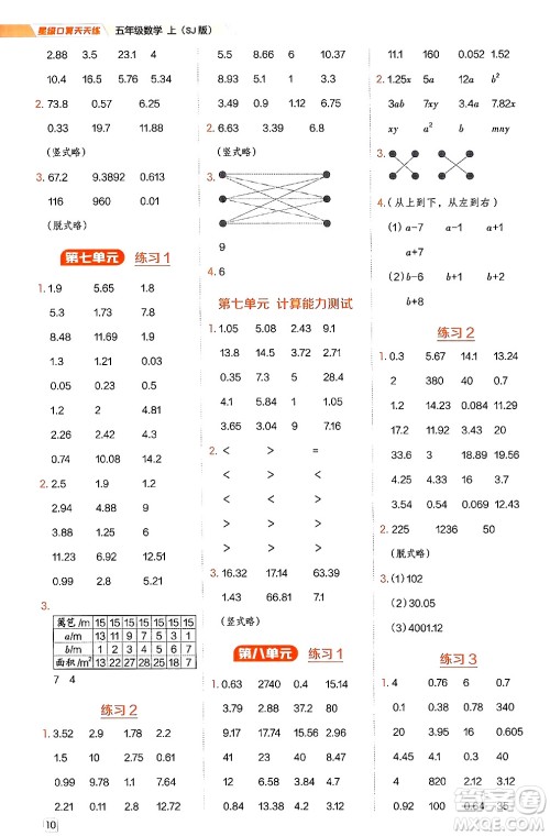 安徽教育出版社2024年秋荣德基星级口算天天练五年级数学上册苏教版答案