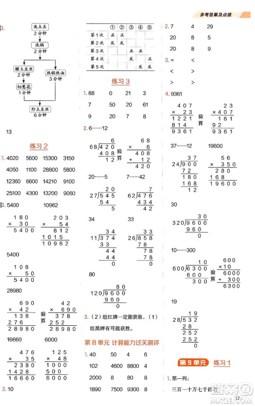 安徽教育出版社2024年秋荣德基星级口算天天练四年级数学上册人教版答案