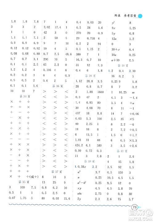 龙门书局2024年秋黄冈小状元口算速算练习册五年级数学上册人教版答案