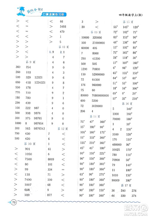 龙门书局2024年秋黄冈小状元口算速算练习册四年级数学上册人教版答案