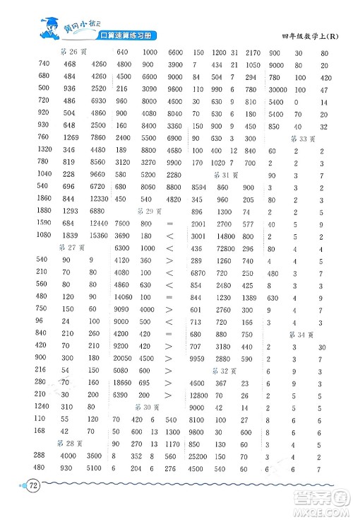 龙门书局2024年秋黄冈小状元口算速算练习册四年级数学上册人教版答案