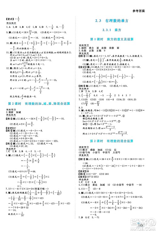 湖南教育出版社2024年秋学法大视野七年级数学上册人教版答案