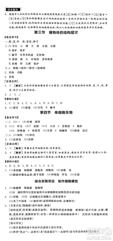 阳光出版社2024年秋全品学练考七年级生物上册人教版答案 阳光出版社2024年秋全品学练考七年级生物上册人教版答案