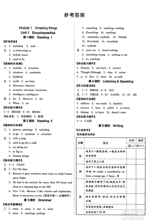 天津人民出版社2024年秋全品学练考八年级英语上册沪教版沈阳专版答案