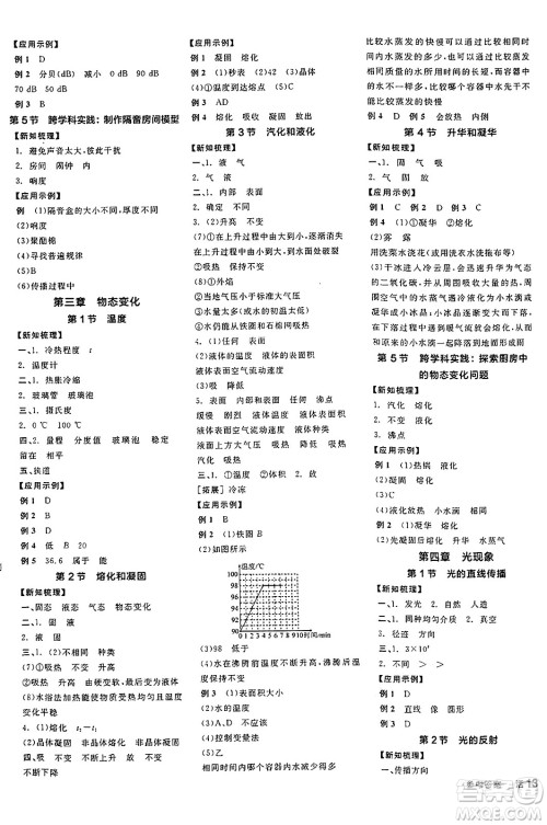 阳光出版社2024年秋全品学练考八年级物理上册人教版答案