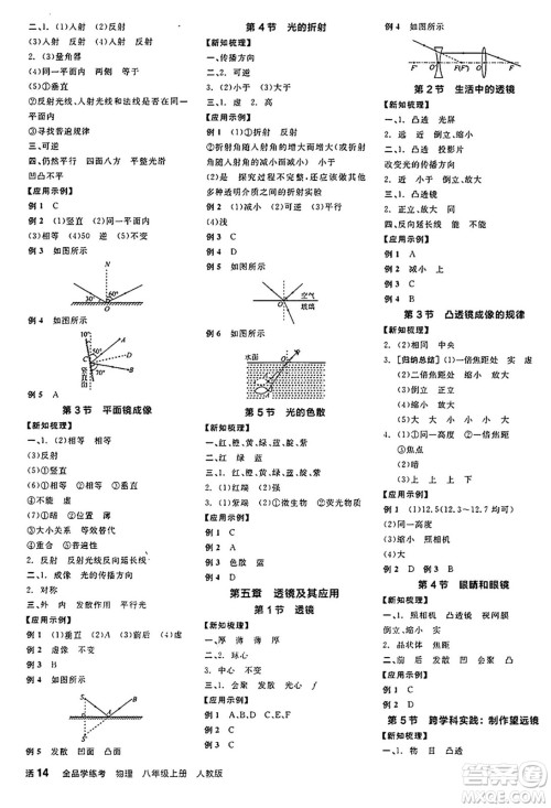 阳光出版社2024年秋全品学练考八年级物理上册人教版答案