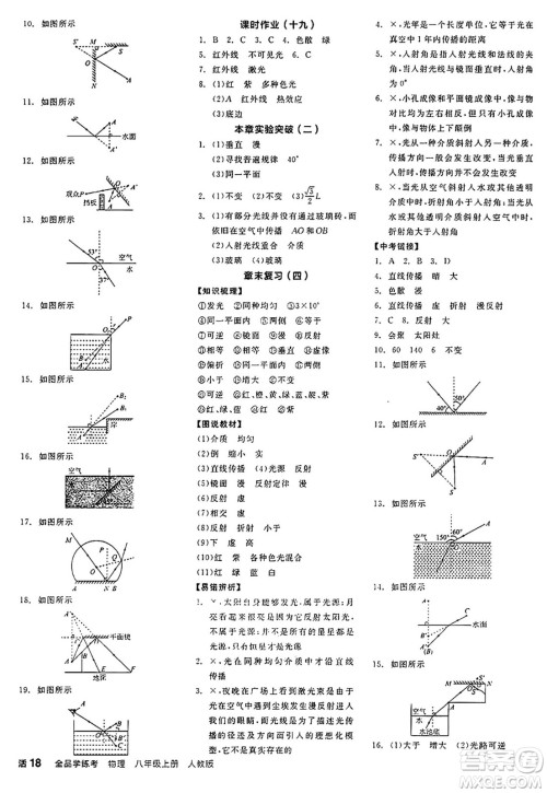 阳光出版社2024年秋全品学练考八年级物理上册人教版答案