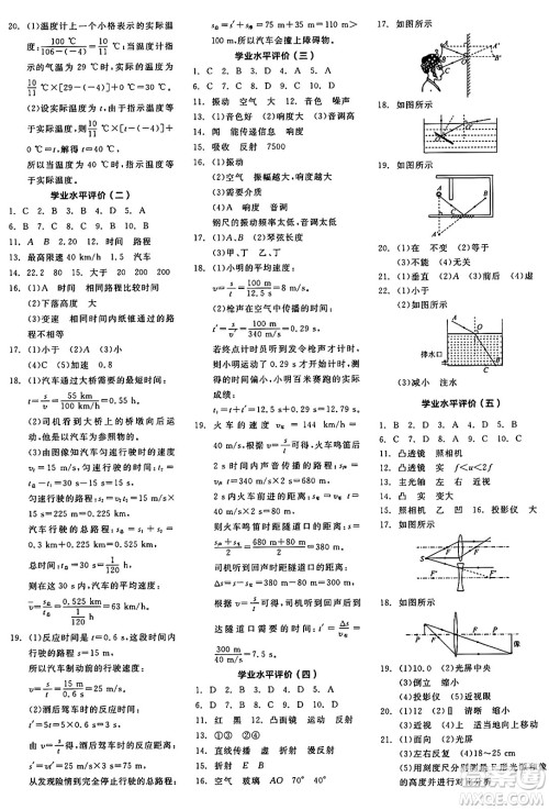 阳光出版社2024年秋全品学练考八年级物理上册北师大版答案