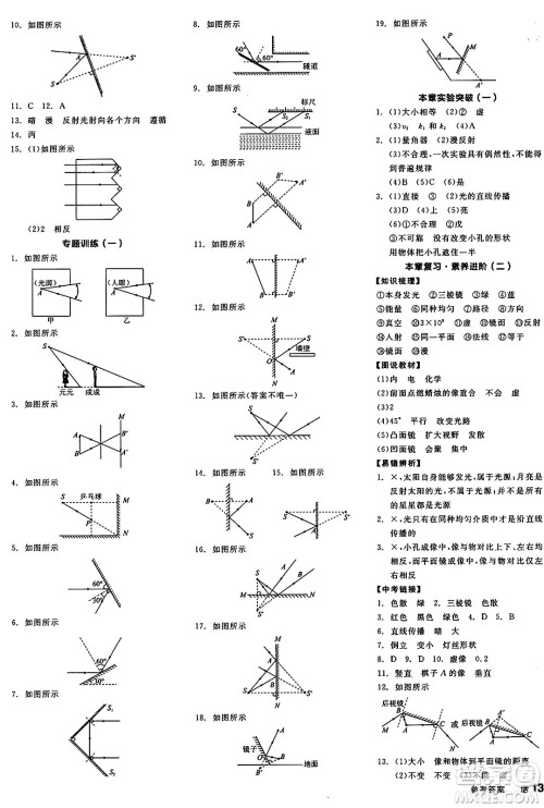 阳光出版社2024年秋全品学练考八年级物理上册苏科版陕西专版答案