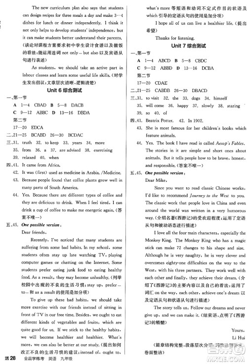 天津人民出版社2024年秋全品学练考九年级英语上册沪教版沈阳专版答案