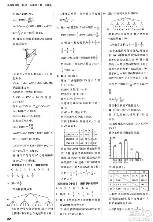 阳光出版社2024年秋全品学练考九年级数学上册华师版答案
