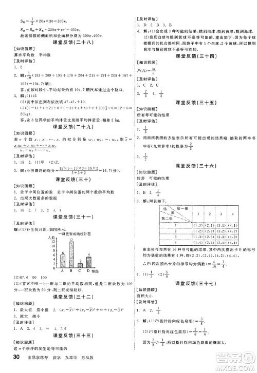 阳光出版社2024年秋全品学练考九年级数学上册苏科版江苏专版答案