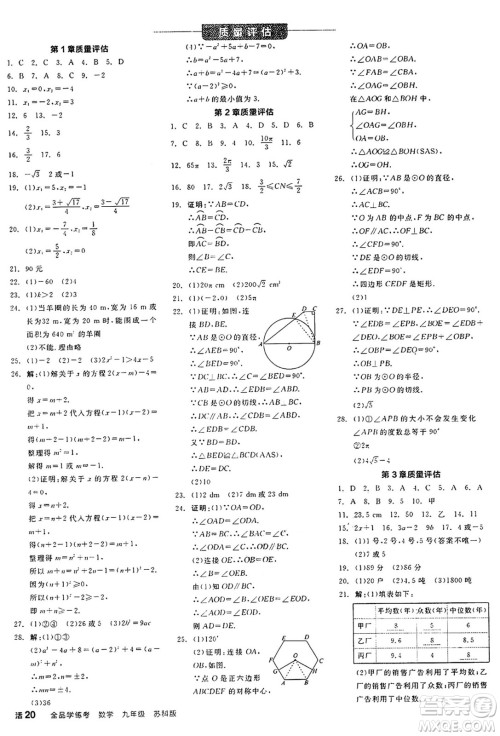 阳光出版社2024年秋全品学练考九年级数学上册苏科版江苏专版答案