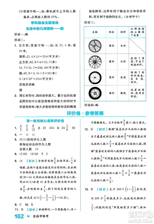 开明出版社2024年秋全品学练考六年级数学上册人教版答案