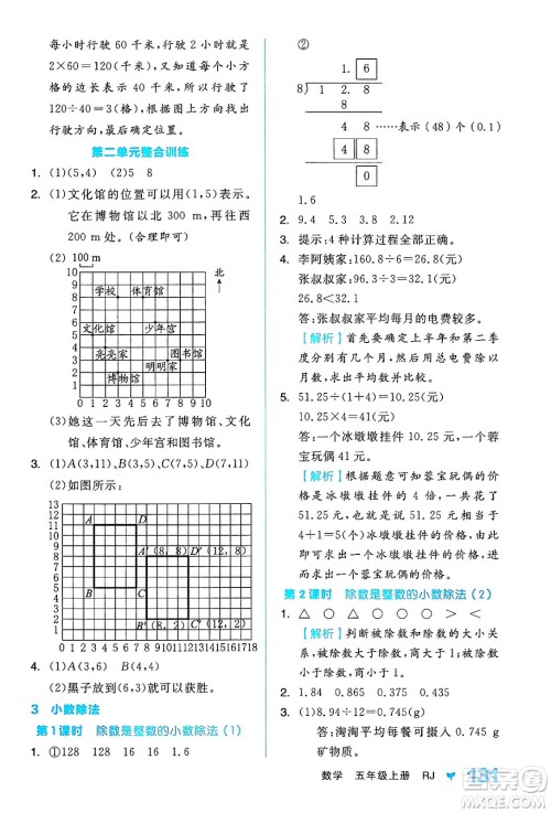 开明出版社2024年秋全品学练考五年级数学上册人教版答案