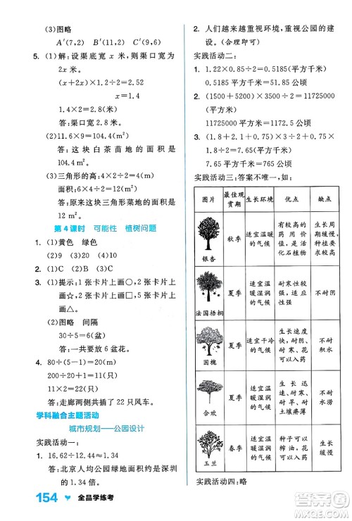 开明出版社2024年秋全品学练考五年级数学上册人教版答案